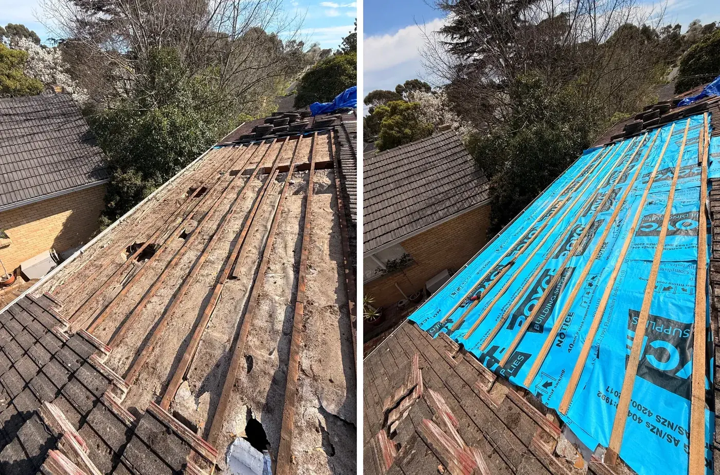 Before and after roof sarking replacement in Melbourne